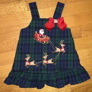 Rare Editions Girls Plaid Santa Reindeer Jumper Dress Holiday‎ Christmas 3-6M